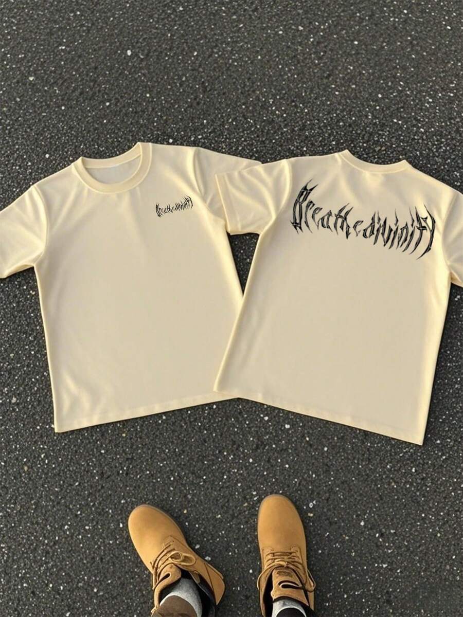 Mysterious "Breathe Divinity" Typography In Gothic Font For Those Into Spiritual And Dark Aesthetics 100% Cotton T-Shirt - Màu be - Xem 1
