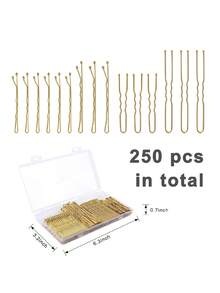 250个金色发夹，带收纳盒，2英寸波浪夹和2英寸、2.8英寸U型夹，适合所有发质，女士和女孩适用，可作学习用品、礼物、套装、发饰、发带等。 - 髮飾套裝D - 查看 7