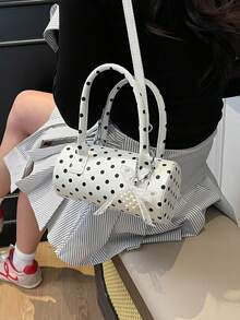 Dedoo Handheld Polka Dot Bag 2024 New High-End Contrast Cylinder Bag Spice Joker Fashion Commuter Handbag Love Pendant To Send Girlfriend Gifts Preferred. - 白色 - 查看 4