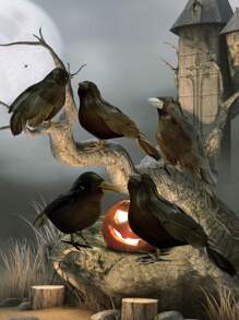 3 piezas - Decoraciones de cuervo de Halloween - Decoraciones realistas y espeluznantes de cuervos negros de plumas para Halloween, decoraciones de cuervos y cuervos para interiores y exteriores, pájaros negros espeluznantes para decoraciones de Halloween, otoño, Día de la Cosecha, decoraciones de habitación, decoraciones de dormitorio