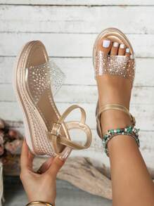Women's Outdoor Transparent Rhinestone Rivet Fashionable Outdoor Hook Banquet Home Increased Platform Wedge Sandals