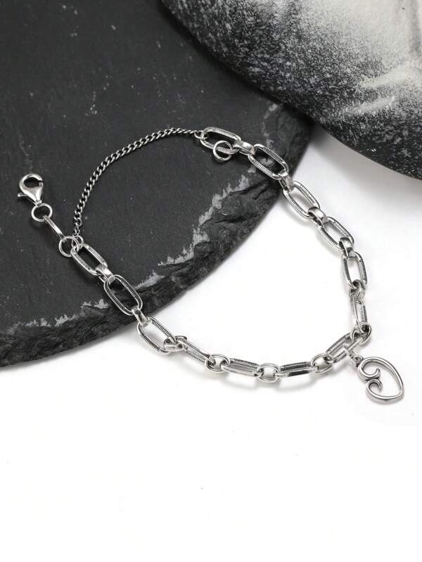 1pc Simple Unique 925 Sterling Silver Heart Pendant Charm Bracelet DIY Pendant Women Fine Jewelry Gift