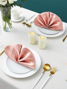6pcs Washable Polyester Linen Dinner Napkins, Satin Square Soft & Smooth Napkins For Banquet, Wedding, Christmas, Thanksgiving Decoration - Coral Pink - View 4