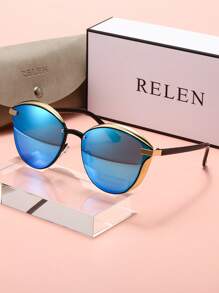 RELEN 1pc RELEN Women's Fashion Glasses, New Brand Design Cat Eye Metal Frame Colorful Lens, Personalized Street Style, Gifts For Ladies, With Glasses Case And Cloth, Suitable For Beach, Outdoor, Riding, Sun Protection, Stage Performance, Party