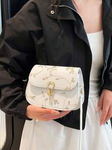 Minimalist Floral Embroidery Mini Crossbody Bag, White