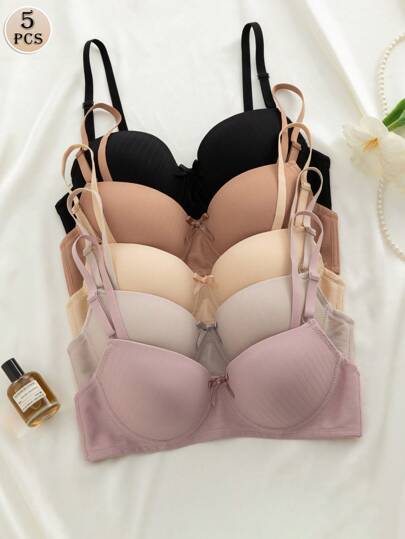 5 paquetes de sujetadores con aros a rayas francesas - Con relleno incorporado para levantar y elegancia atemporal | Juego de sujetadores push-up cómodos | Fiel a la talla con un ligero estiramiento - Talla arriba para busto talla grande voluminoso