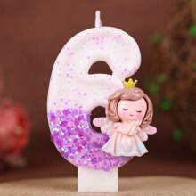 Handmade 0-9 Number Letter Birthday Candles, DIY Birthday Cake Festival Theme Party Decorations, Gradient Pink And Purple Angel Girl Fine Glitter Painted Numeric Candles For Birthday Celebration, Wedding, Party, Female Version