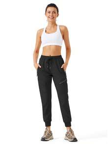Women's Plus Hiking Cargo Joggers Athletic Pants Outdoor Workout Quick Dry Lightweight UPF 50 Zipper Pockets - 黑色 - 查看 5