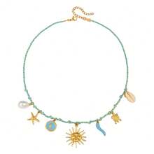 1 pezzo Collana con pendente in acciaio inossidabile colorata e carina a tema marino con stella marina, tartaruga e sole, adatta per amici, ragazze o regali, collana dell amicizia a tema oceanico - Multicolore - Visualizzare 22