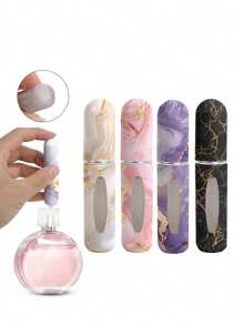 1/4 件大理石纹香水喷雾瓶，可重复使用的底部填充香水瓶，迷你化妆品瓶，香水，纯露包装工具，多种颜色可供选择，适合家人和朋友的生日礼物，节日礼物，便携旅行 5 毫升
