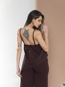 Asymmetric Blouse Set With Elegant Palazzo Pants C3142 - Coffee Brown - View 6