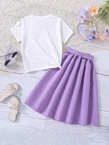 少女心紋印花短袖T恤和彈性腰裙