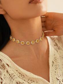 1 st. Bohemian kleurrijke rhinstone decor choker, glamoureuze zomer zonnebloemen ketting ketting, multicolor sprankelende kristal chokers ketting sieraden cadeaus voor vrouwen en meisjes, ketting decoratie accessoires vakantie verjaardag feest cadeaus voor meisjes Valentijnsdag, moeder, moeder, Moederdag, cadeau
