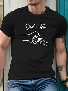 T-shirt homme avec motif interaction papa-moi, T-shirt col rond homme, 220 g/m², pour l'été, en pur coton, manches courtes (1 pièce) - Noir - Voir 1