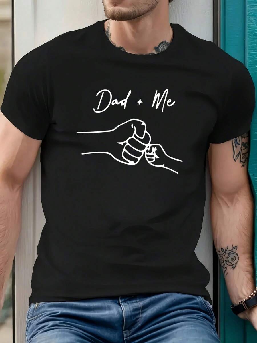 T-shirt homme avec motif interaction papa-moi, T-shirt col rond homme, 220 g/m², pour l'été, en pur coton, manches courtes (1 pièce) - Noir - Voir 1