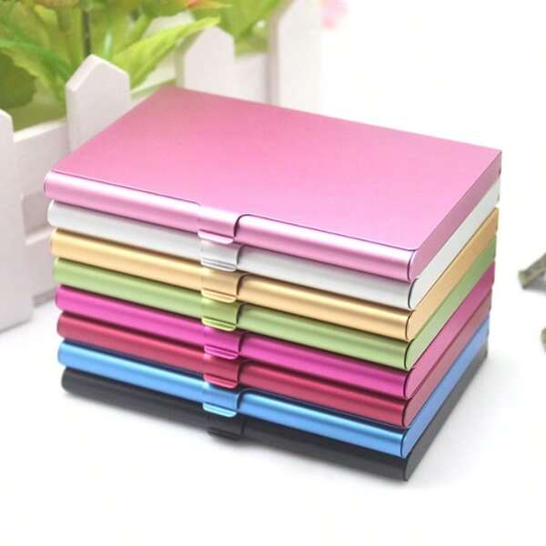 Estuche para tarjetas de visita de aleación de aluminio metálico colorido, soporte portátil para tarjetas de crédito