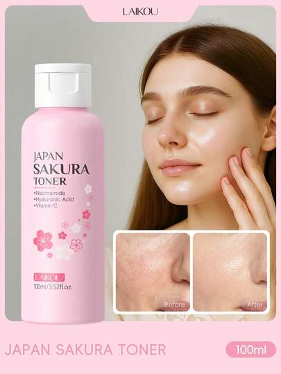  1 件保湿亮肤 LAIKOU 樱花面部爽肤水，100ml 收缩毛孔保湿爽肤水深层滋养肌肤爽肤水，适合女性、妈妈、妻子、姐妹、青少年、女朋友护肤礼物，适合女朋友 SPA 自我护理