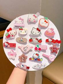 Sanrio 10 piezas de Clips para el cabello de Hello Kitty de Sanrio, accesorios para el cabello infantil, dulces y encantadores de plástico con estampados de colores variados, adecuados para amigas, novias, regalos de cumpleaños, accesorios de playa de verano, accesorios para niñas, cuellos para niñas, aptos para el uso diario y regalos festivos para amigos