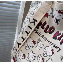 Sanrio Hello Kitty Cartoon Cute Canvas Bag, Portable Large Capacity Student Carrying Shoulder Bag, Cute Commuting Tote Bag, Suitable For Work, Travel, School, Daily Use
