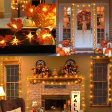 1 pieza - Luces de otoño, decoración de otoño de Acción de Gracias, guirnalda de luces LED de 10 hojas de arce para interiores y exteriores, decoración de cosecha de Halloween, decoración del hogar, suministros decorativos, regalos festivos
