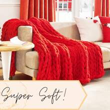 1Pc Chunky Knit Throw Blanket Measuring 40*52Inch, Made With Thumb Yarn Suitable For Arm Knitting, Knit Throw Is Perfect For Livingroom Decor Or Bohemian Styling. It Features A Thick Yarn Knit Blanket Suitable For Sofas Or Beds (Multicolor)