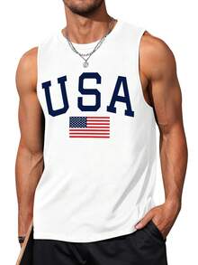Men's Patriotic 4th Of July Tank Top - "USA" American Flag & Cowboy Design, Black Sleeveless Shirt For Independence Day Celebrations, Casual Wear, All-Season Comfort, Festival Outfit, Bold Graphic Print, Comfortable Fit, Graphic Tee, Festival Goers - 白色 - 查看 1