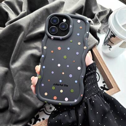 1个彩色波点可爱卡通全包防摔手机壳，兼容三星/红米/苹果/Infinix/OPPO/Realme/荣耀，防水防震防刮，国际版，非国内版
