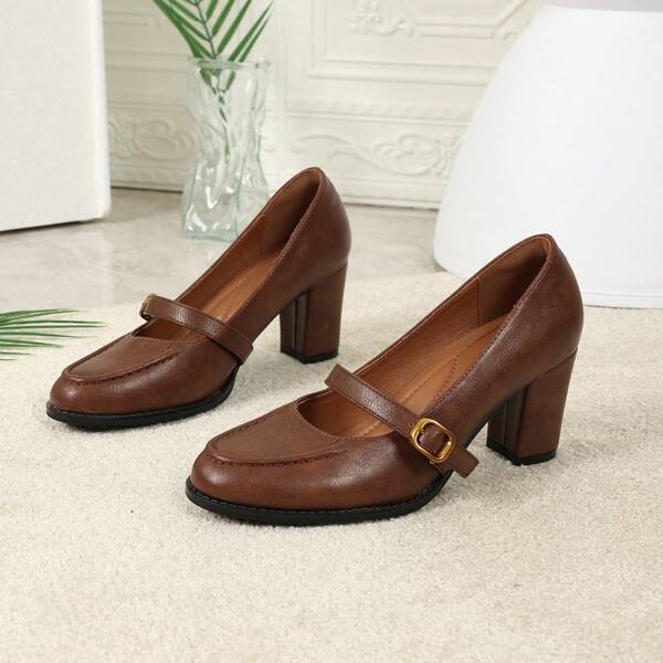 Women's Plain Color Pumps, Classic Basic Fashion Elegant Sensual Cute Street Style Outdoor PU Leather Front Buckle Decor Shoes For Casual, Wedding, Office, Holiday, Party, All Season