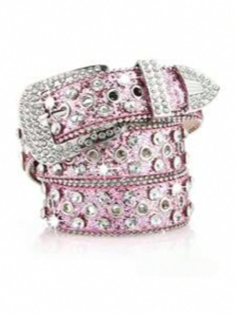 Cinturón con remaches y adornos de rhinestone, minimalista y práctico multifuncional - Rosa - Ver 1