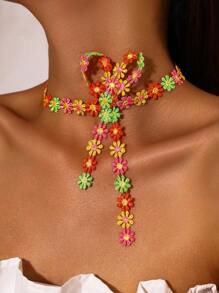 1pc Colorful Daisy Bowknot Choker Necklace, Versatile For Women, Summer