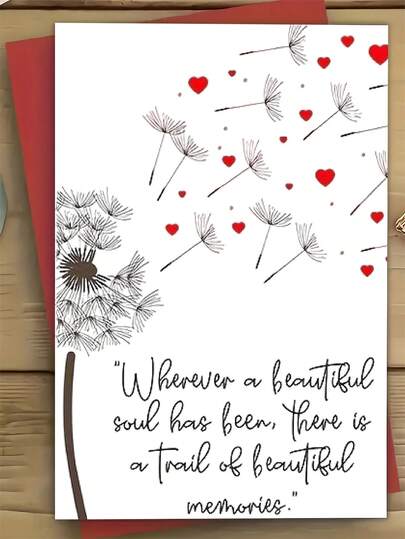 1 Elegant Black & White Condolence Card With Red Hearts & Dandelion Design - Thoughtful Message For Any Occasion, Includes Red Envelope, Condolence Card | Elegant Card Design | Detailed Illustration, Condolence Cards For All Occasions