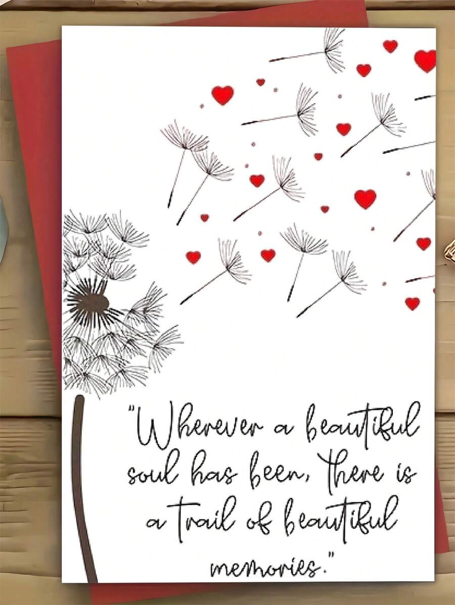 1 Elegant Black & White Condolence Card With Red Hearts & Dandelion Design - Thoughtful Message For Any Occasion, Includes Red Envelope, Condolence Card | Elegant Card Design | Detailed Illustration, Condolence Cards For All Occasions