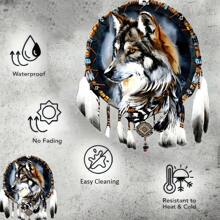 2D Wolf Totem Traumfänger für Autos, Sommersonnenwende mysteriöse Hängedekoration - Vatertags Auto Geschenk, Road Trip Talisman, moderner bohemischer Acryl Anhänger, ganzjährig verwendbar (ohne Federn)