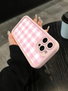 Striped 1pc Soft Pink Checkered Matte Finish Protective Phone Case Compatible With Apple 16, 15 Pro Max, 14, 14 Plus, 13, 12, 11, XS, XR, X, 7, 8, Suitable As Birthday Gift, For Girlfriend, Boyfriend Or Personal Use