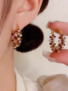 1 Pair Premium Elegant Pearl Round Hoop Earrings, Korean Fashion Niche Design For Women