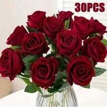 50 pièces Roses artificielles, fleurs artificielles roses rouge foncé pour la décoration, bouquets de mariage DIY, centres de table, décorations, douche de bébé, Saint-Valentin, maison, salon, salle à manger, mur, jardin, couronne, chambre à coucher