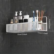 Stainless Steel Wall-Mounted Organizer Basket For Bathroom, Kitchen, And Shower - Self-Adhesive, Space-Saving Design With Multiple Shelves For Toothbrushes, Cosmetics, And More, Bathroom Storage Modern Bathroom Accessory Durable Construction, Bathroom Organizer Rack Bathroom Accessories Back To School