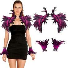 羽毛披肩和羽毛腕袖套装，羽毛披肩服装羽毛耸肩披肩万圣节服装领子哥特式维多利亚风格适合万圣节、狂欢节、朋克派对、化妆舞会 - 彩色 - 查看 21