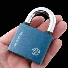 1pc Plum Blossom Copper Core Padlock - Blue Powder-Coated Solid Iron Lock, Rust-Proof, Anti-Theft, Anti-Pry, Suitable For Outdoor Gates, Dormitory Cabinets