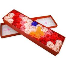 JIALEEY 33 PCS Floral Scented Bath Soap Rose Flower Petals, Plant Essential Oil Rose Soap Set Gifts Ideas For Her Women Mom Valentine's Day, Red Gift Box