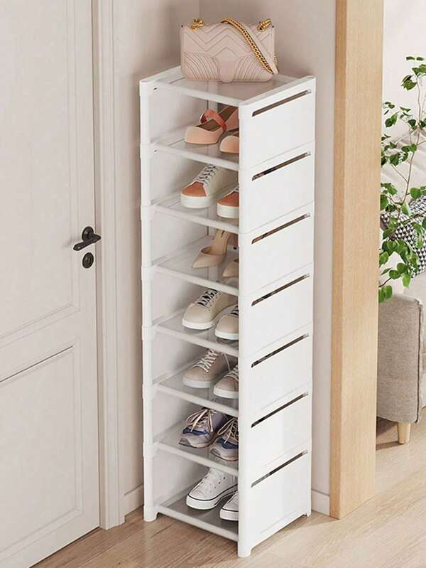 1pc Black & White Multi-Tier Shoe Rack, 3/4/5/6/7 Layers Shoe Storage Cabinet, Dust Proof Shoe Box, High Capacity Shoe Organizer For Home