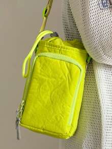 1 件时尚尼龙斜挎包，带水瓶架 - 多功能单肩手机袋，适合跑步和户外活动，颜色可选黑色、浅蓝色、绿色、橙红色、灰色