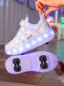 Unisex LED Rechargeable Roller Skate Shoes, Multi-Function Transformable Sneakers, Suitable For Outdoor And Sports Skating All Year Round, With Removable Wheels - Pink - View 12