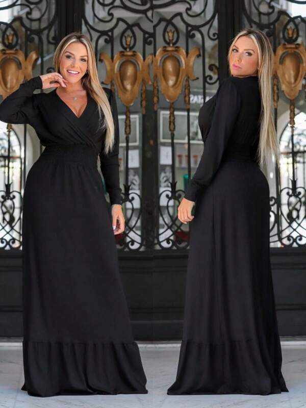 Vestido comprido feminino mangas compridas