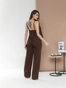 Asymmetric Blouse Set With Elegant Palazzo Pants C3142 - Marrón Chocolate - Ver 4