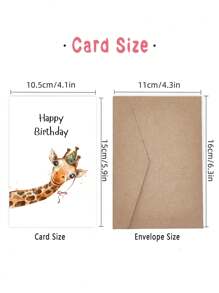 1pc Giraffe Birthday Card With Envelope - Cheerful Cartoon Design, High-Quality Paper, Perfect For Family, Youngsters, Teens, And Loved Ones On All Occasions