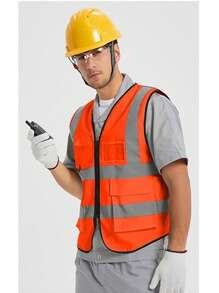 1 Stück Unisex Sicherheitsweste mit hoher Sichtbarkeit und Reflektoren, mehreren Taschen, leuchtend gelbe Sicherheitsarbeitskleidung für Baustelle/Lager/Straßenarbeit