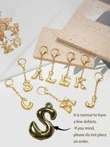 1pc Bubble Letters Cute Necklace Pendant Bag Pendant-Lucky Crystal Pendant, Alphabet Letters A-Z, Shiny Alloy Bag And Backpack Pendant-Perfect Gift For Birthdays And Special Occasions, Key Chain Ring Bag Backpack Pendant Car Pendant Gift For Ladies And Girls, Wallet And Handbag Accessories. - Gold - View 10