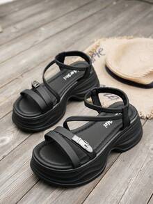 Giày sandal đế xuồng cho nữ, đế dày nâng cao, giày sandal xỏ ngón cổ điển đa năng có đính đá, ngọc trai, thích hợp đi biển, nghỉ dưỡng - màu đen - Xem 3