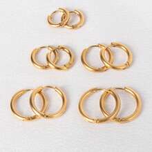 1 Cặp Bông Tai Vòng Bằng Thép Không Gỉ Đơn Giản Độ Dày 2.5 Mm Dành Cho Nam - Vàng - Xem 3